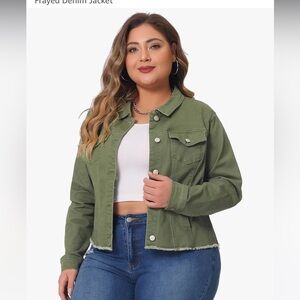 Plus Size Raw Hem Military Green Denim Jacket